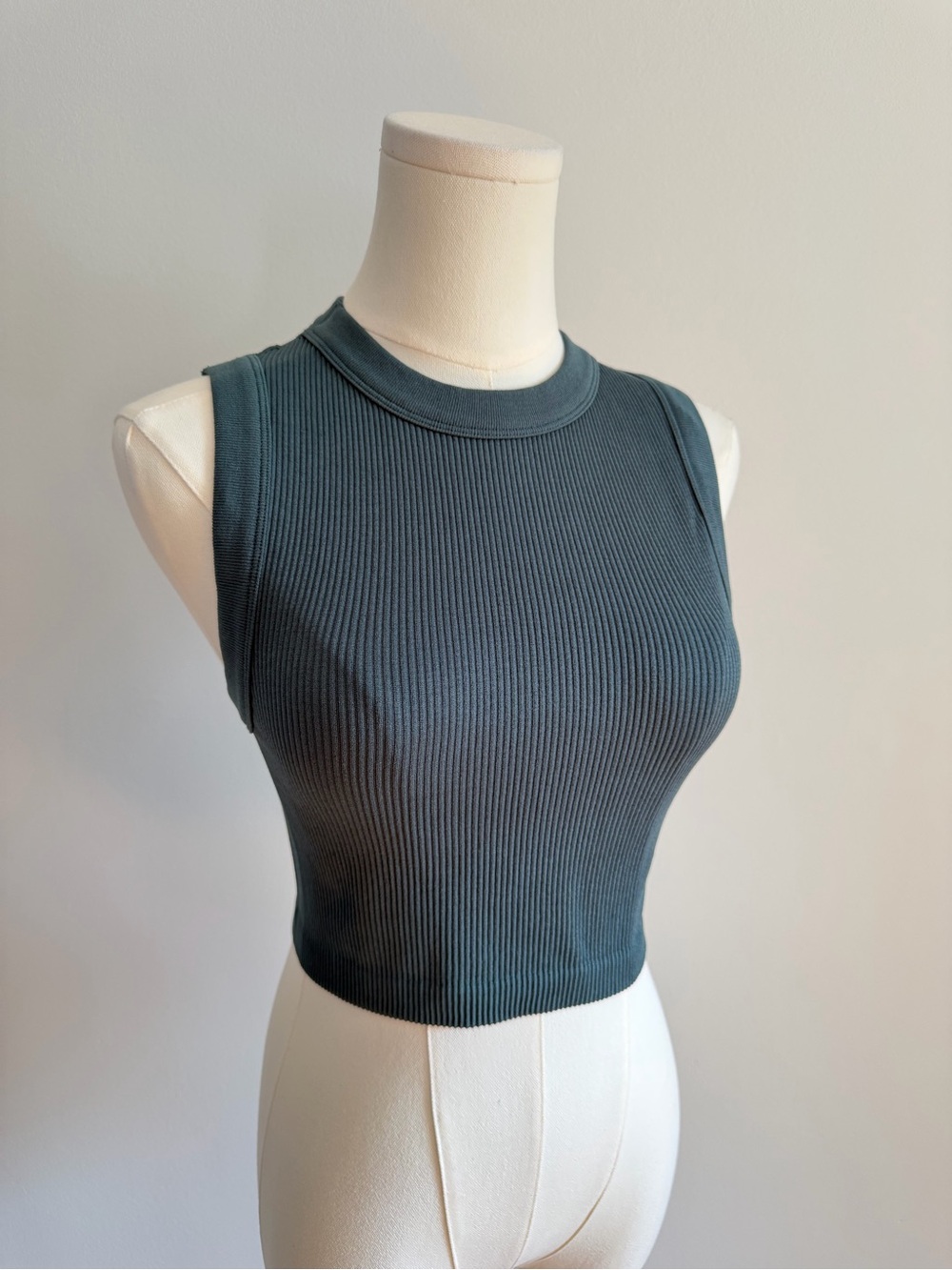 Zara Sleeveless Ribbed Teal Blue Crop Top
